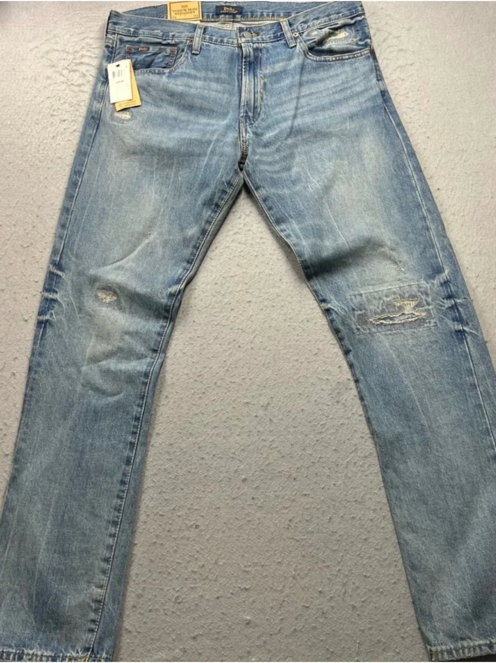 Polo Ralph Lauren Light Blue Slim Straight Distressed Jeans